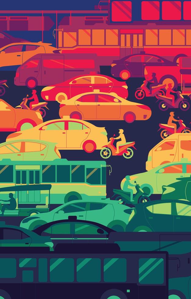 Colorful illustration of urban traffic vector