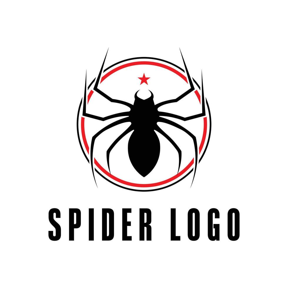 spider logo design concept with label circle and star vector