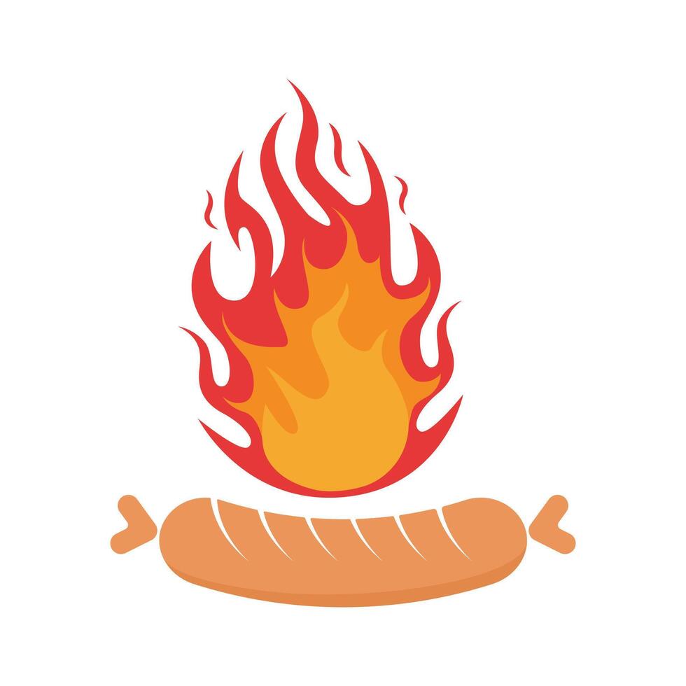sausage burn logo design with flame concept flat style vector
