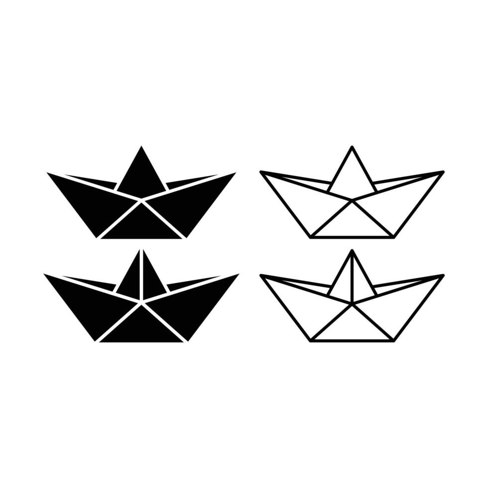 paper boat origami icon design concept silhouette and outline style vector