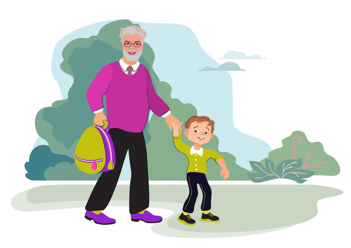 Grandfather and grandson outdoors together vector