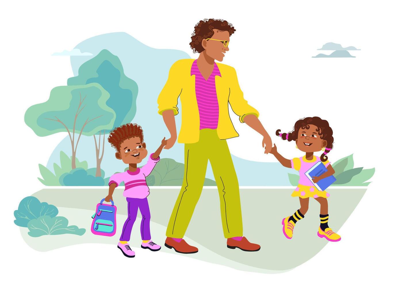 Family walking outdoors with children vector