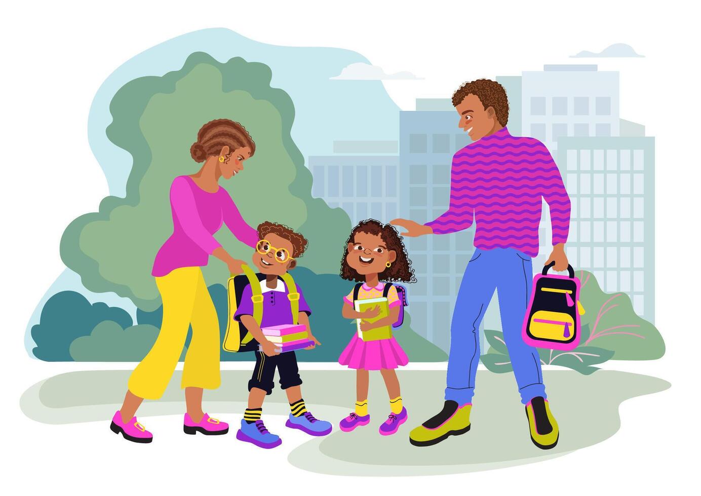 Family getting ready for school vector