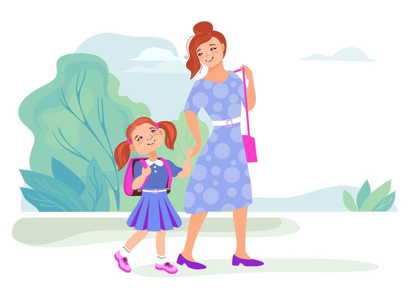 Mom and daughter walking outdoors vector
