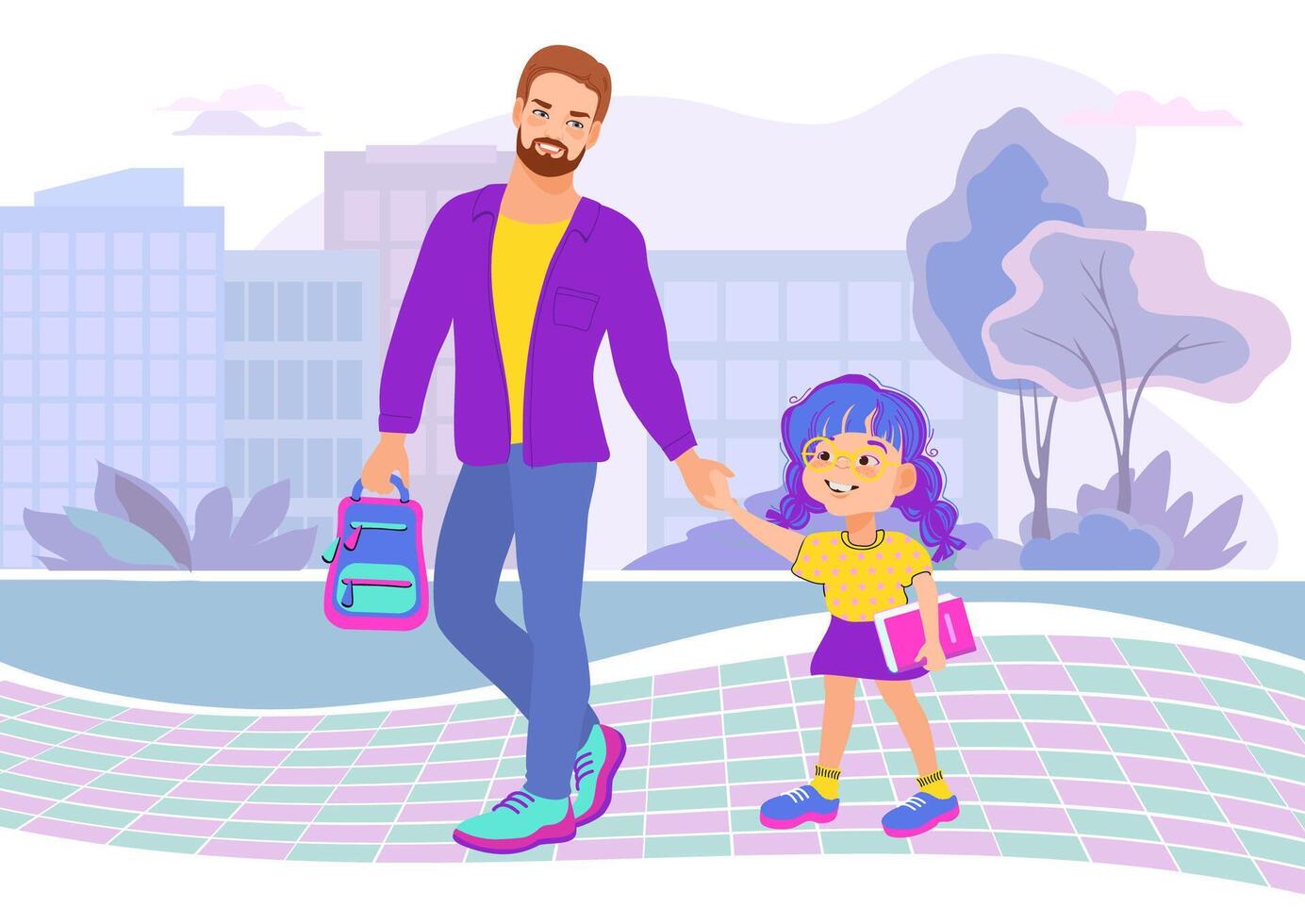Father and daughter walking together vector