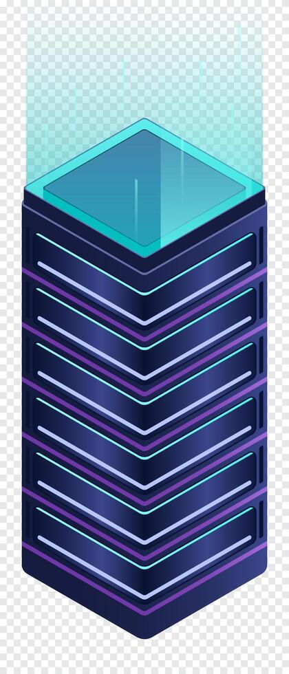 Isometric futuristic server. Isometric database or data center. Abstract blockchain. Cloud storage. Technology, vector