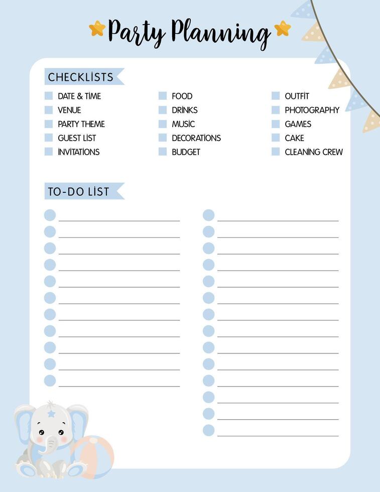 Comprehensive Baby Themed Party Planning Checklist Template vector