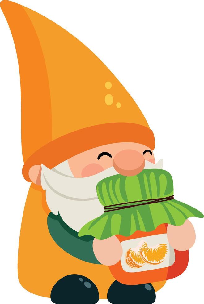 Cute Garden Gnome with His Favorite Orange Jam vector