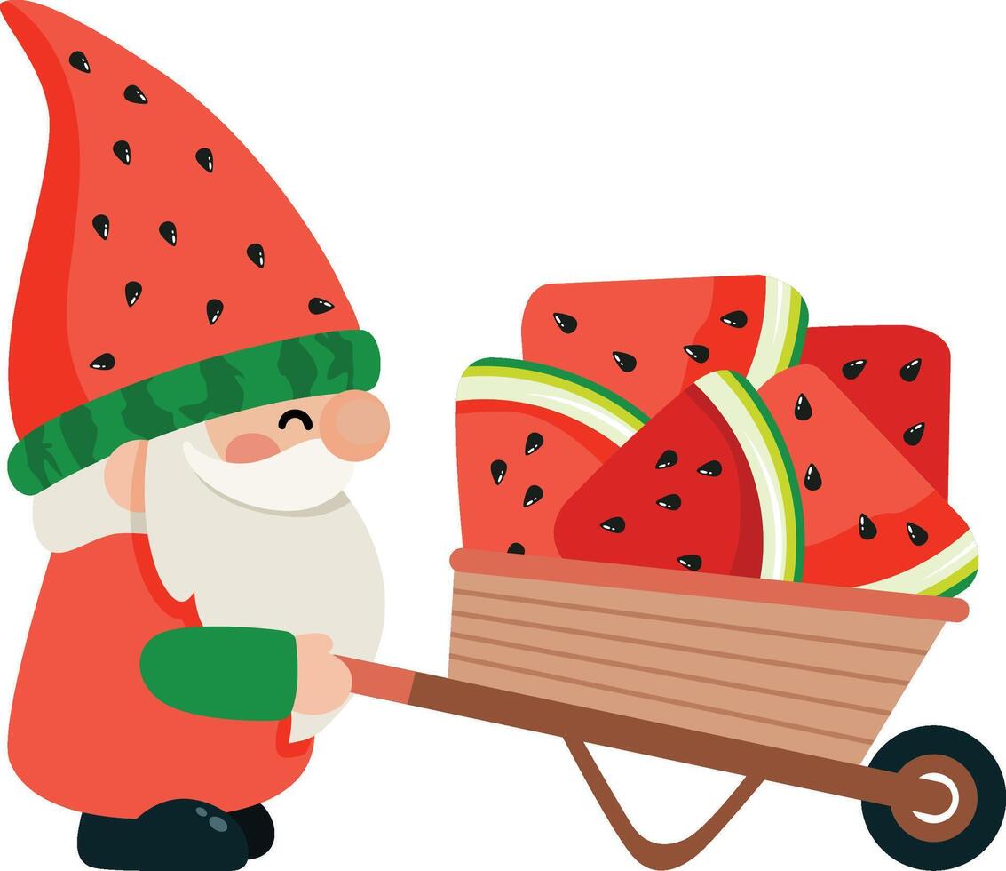 Whimsical Gnome Delivering Fresh Watermelon Slices vector