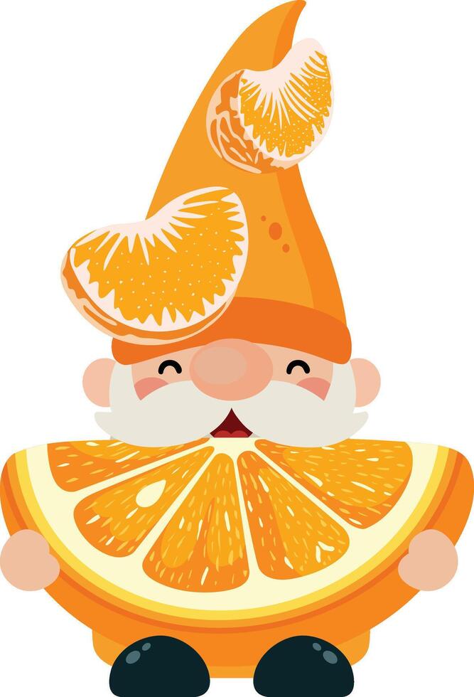 Cheerful Orange Gnome Holding a Slice vector