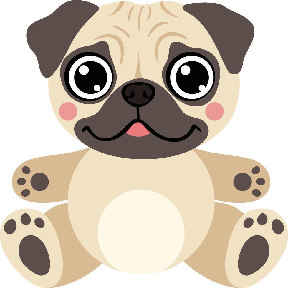 Adorable Cartoon Pug Puppy with Big Eyes vector