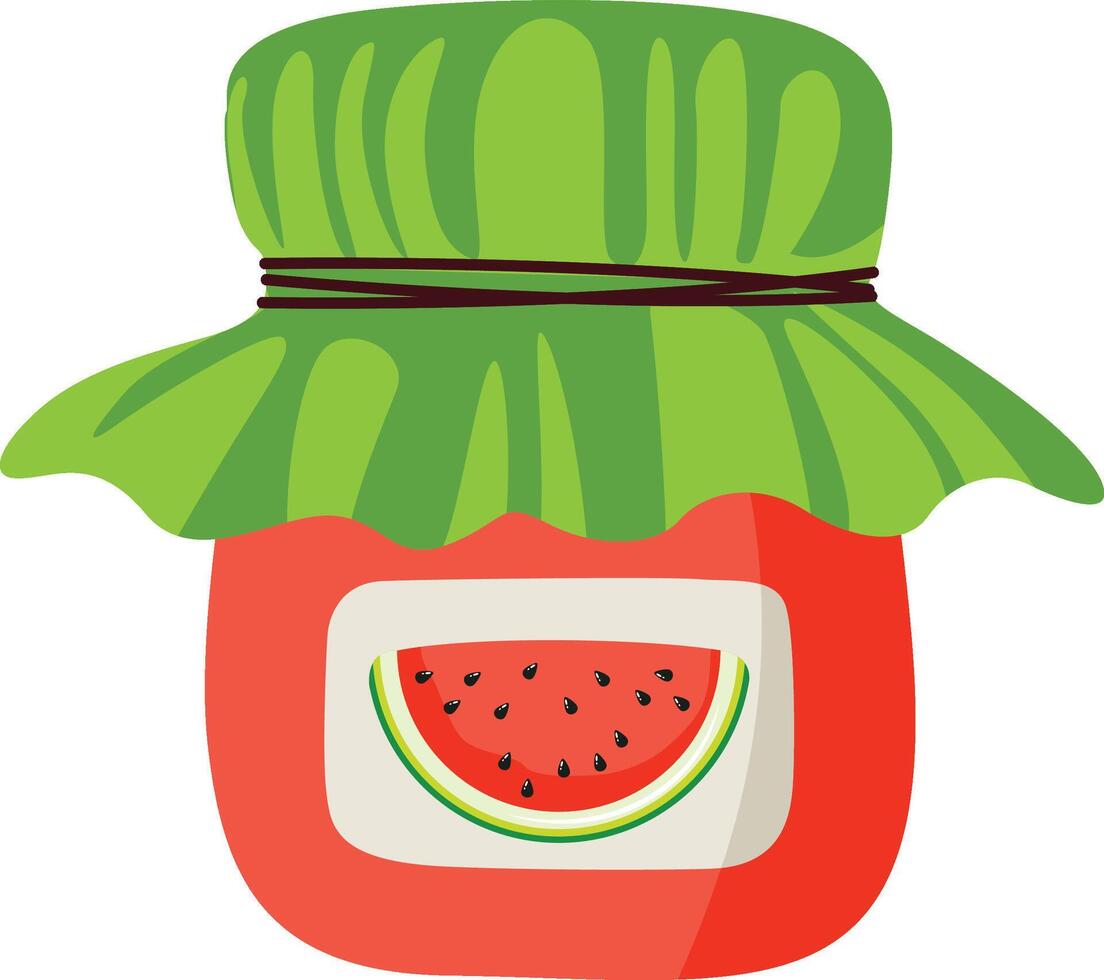 Delicious Watermelon Jam Jar with Green Lid vector