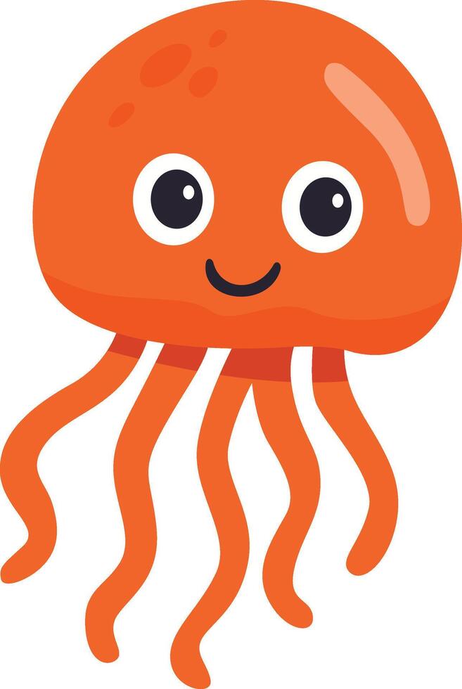 Adorable Orange Cartoon Jellyfish with Big Eyes vector