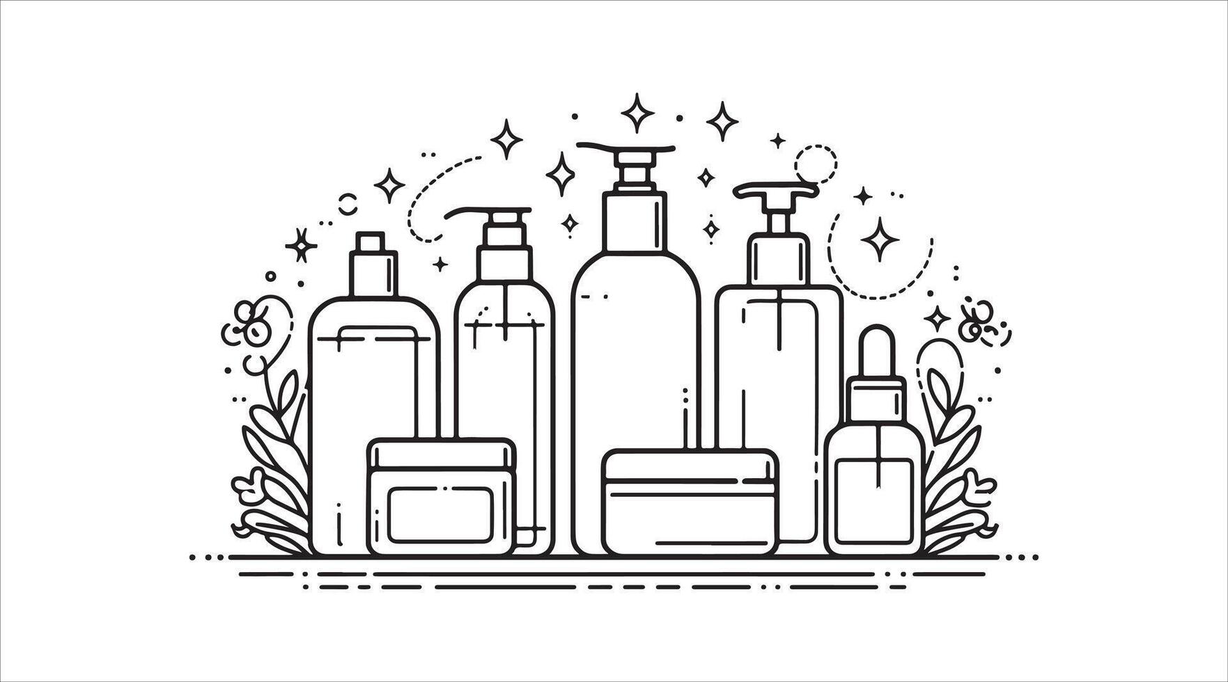 Sleek line art of beauty containers featuring gentle curves and fine outlines. vector
