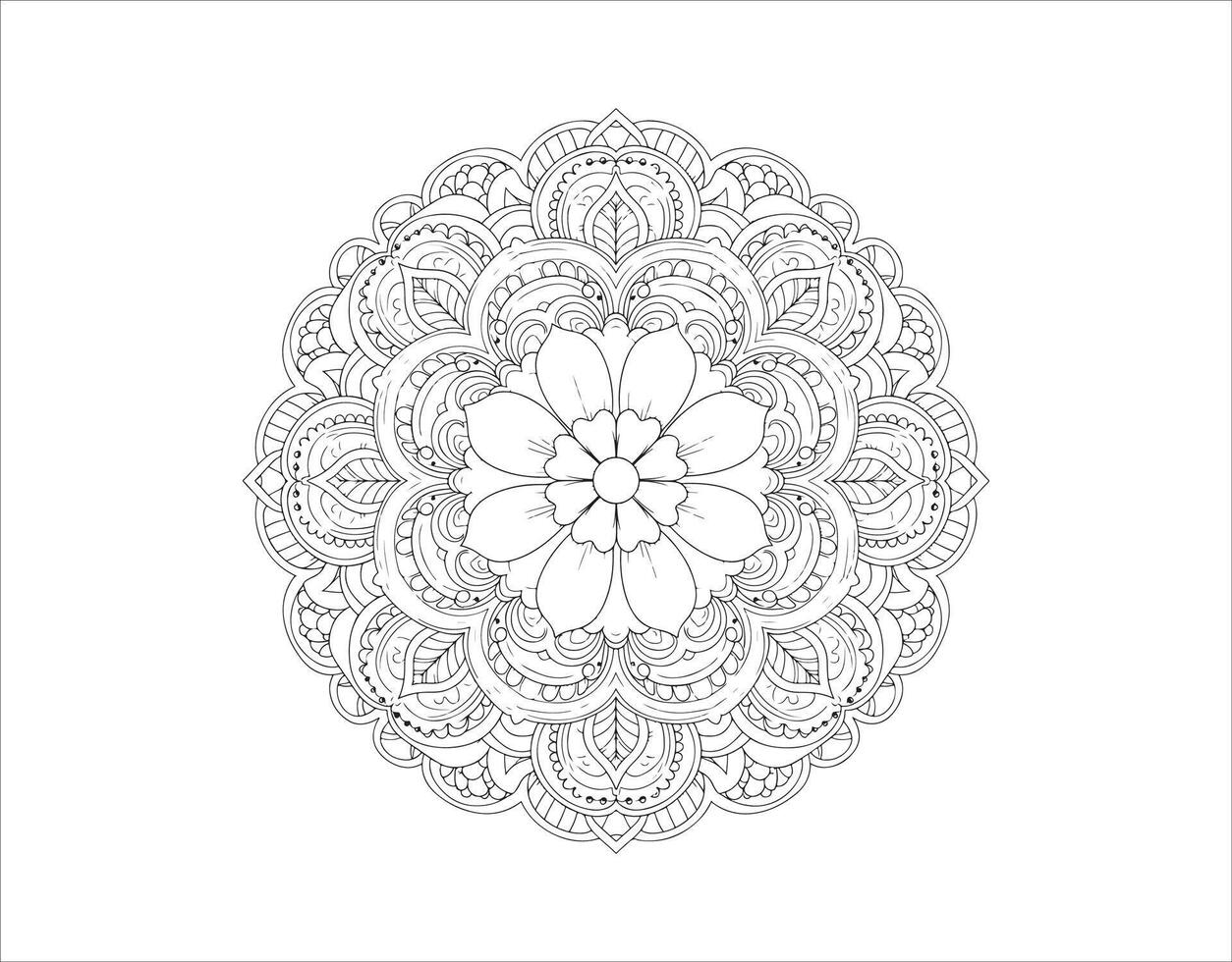 Hand-drawn outline mandala with flower motifs in oriental style for decorative use. vector