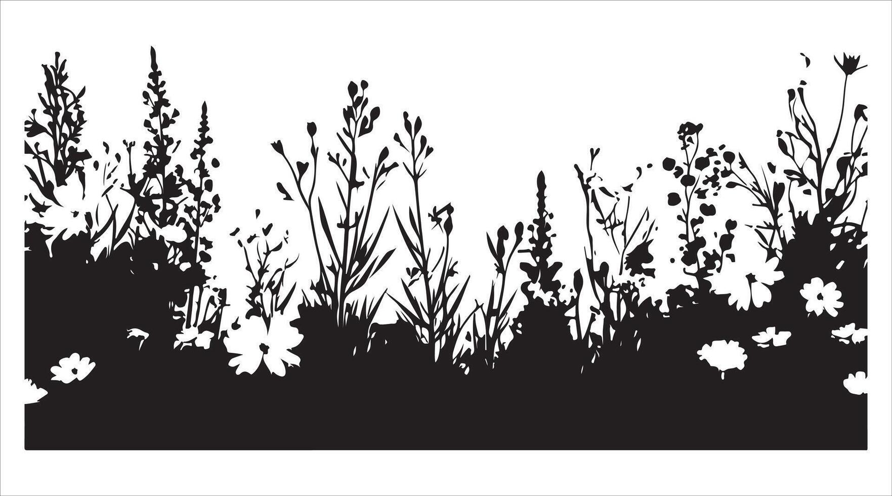 floral backdrop featuring silhouettes of flowers and grass vector