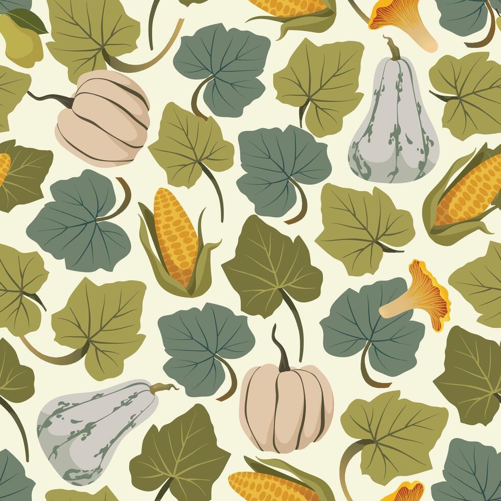 Fall pattern with gourds and leaves vector