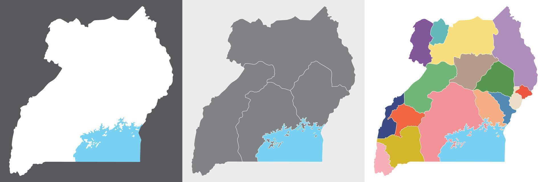 Uganda map set. Map of Uganda in set with multicolor vector