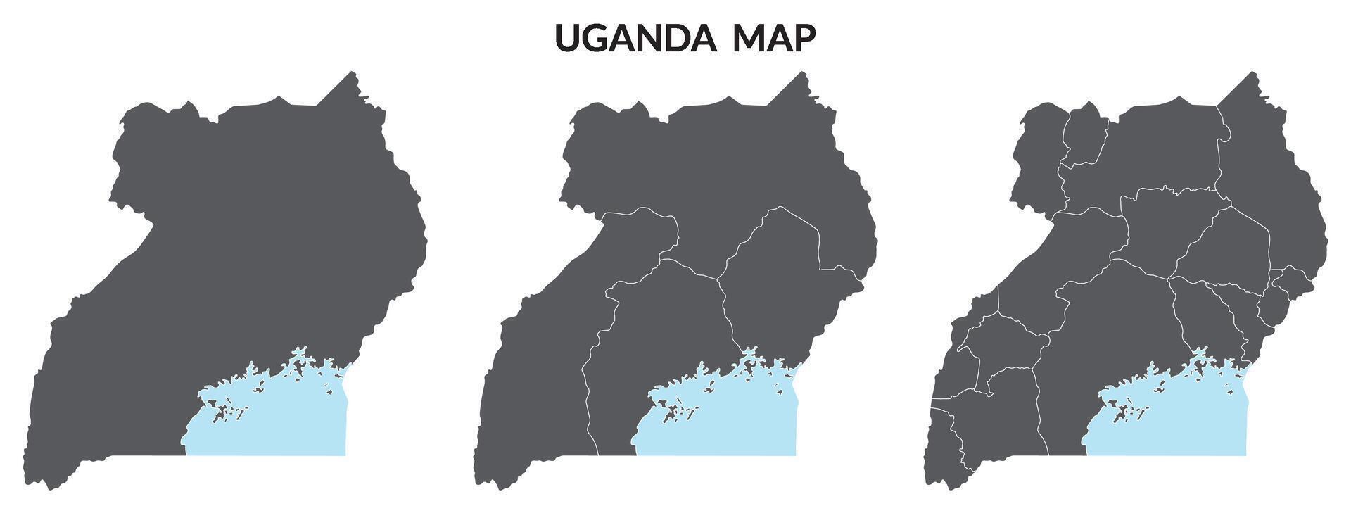 Uganda map set. Map of Uganda in set with grey color with Lake Victoria vector