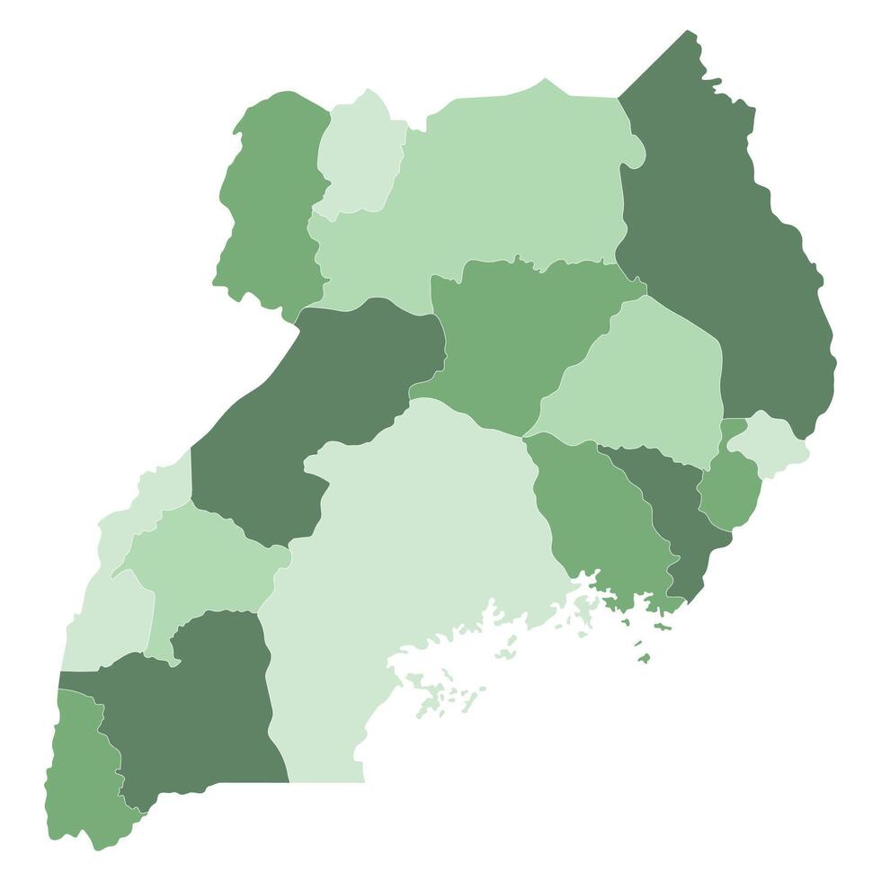 Uganda map subregions. Map of Uganda four subregions without Lake Victoria vector