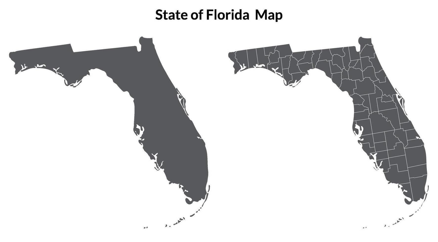 Florida state country map set. Map of the U.S. state of Florida with city in set grey color. vector