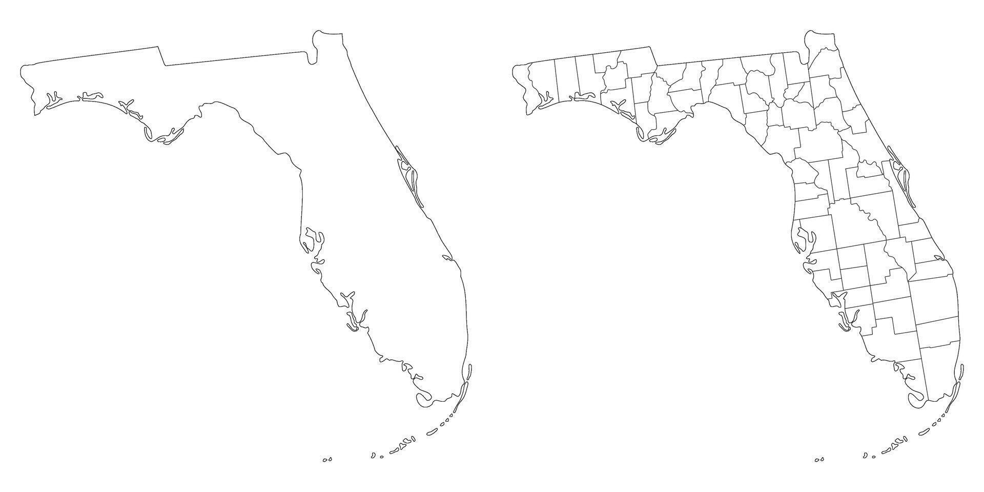 Florida state country map set. Map of the U.S. state of Florida with city in set white color. vector