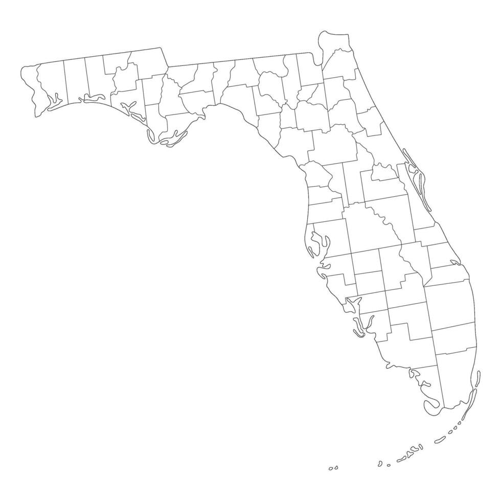 Florida state country map. Map of the U.S. state of Florida with city white color. vector