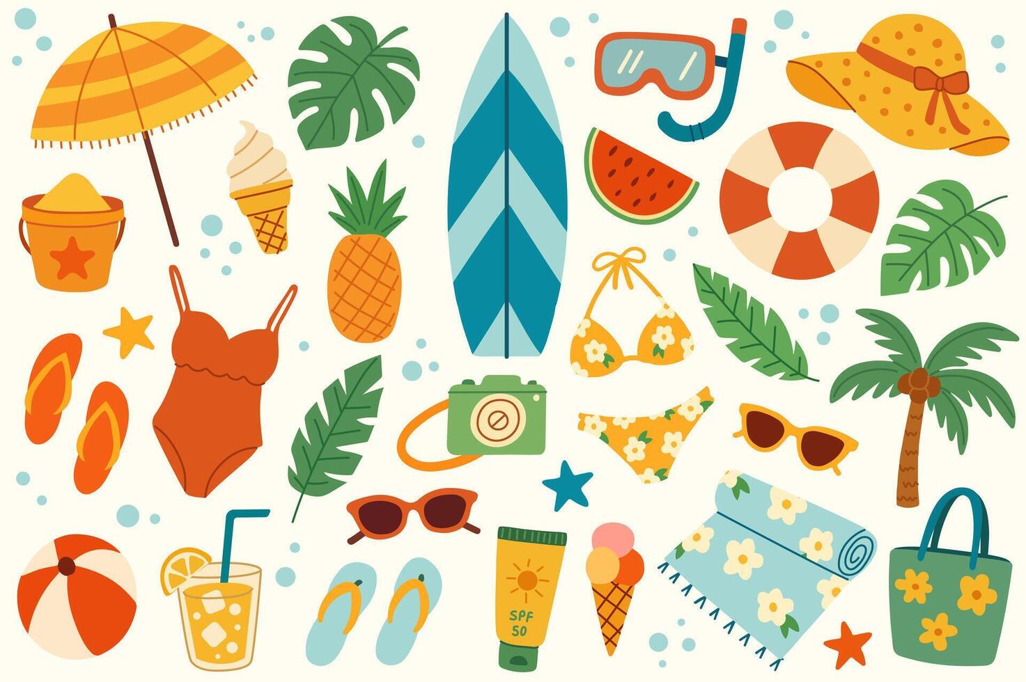Colorful beach items and summer accessories vector