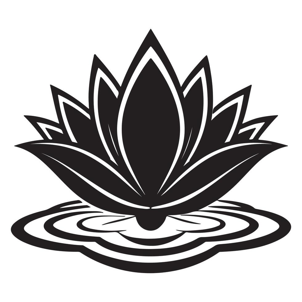 Serene Black and White Lotus Flower Blooming in Calm Water Elegant Nature Illustration - Professional digital artwork with vibrant colors and detailed composition vector