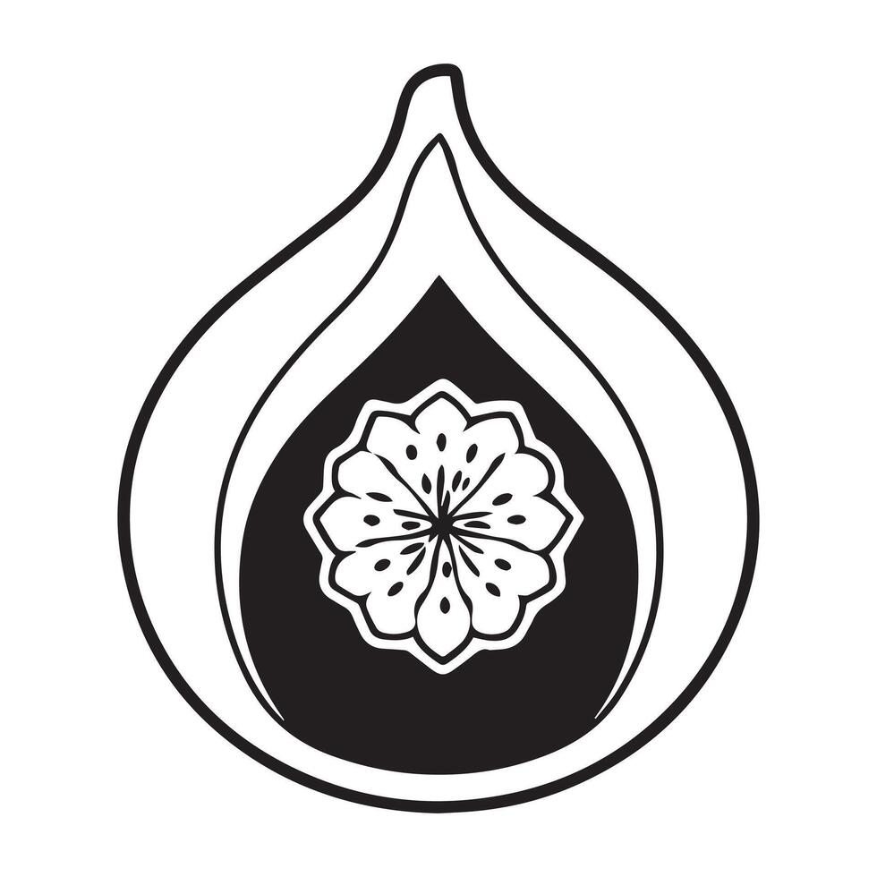 Elegant Black and White Fig Illustration A Stunningly Detailed Drawing of a Fig Fruit with Intricate Floral Design, Perfect for Culinary or Botanical Projects vector