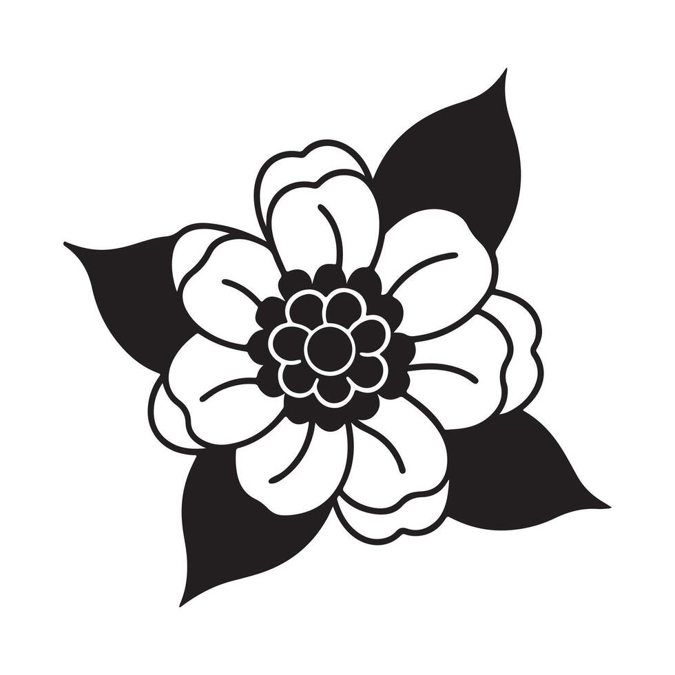 Elegant Black and White Floral Tattoo Design A Detailed Close-up of a Stylish Flower Blossom in a Classic American Traditional Style vector