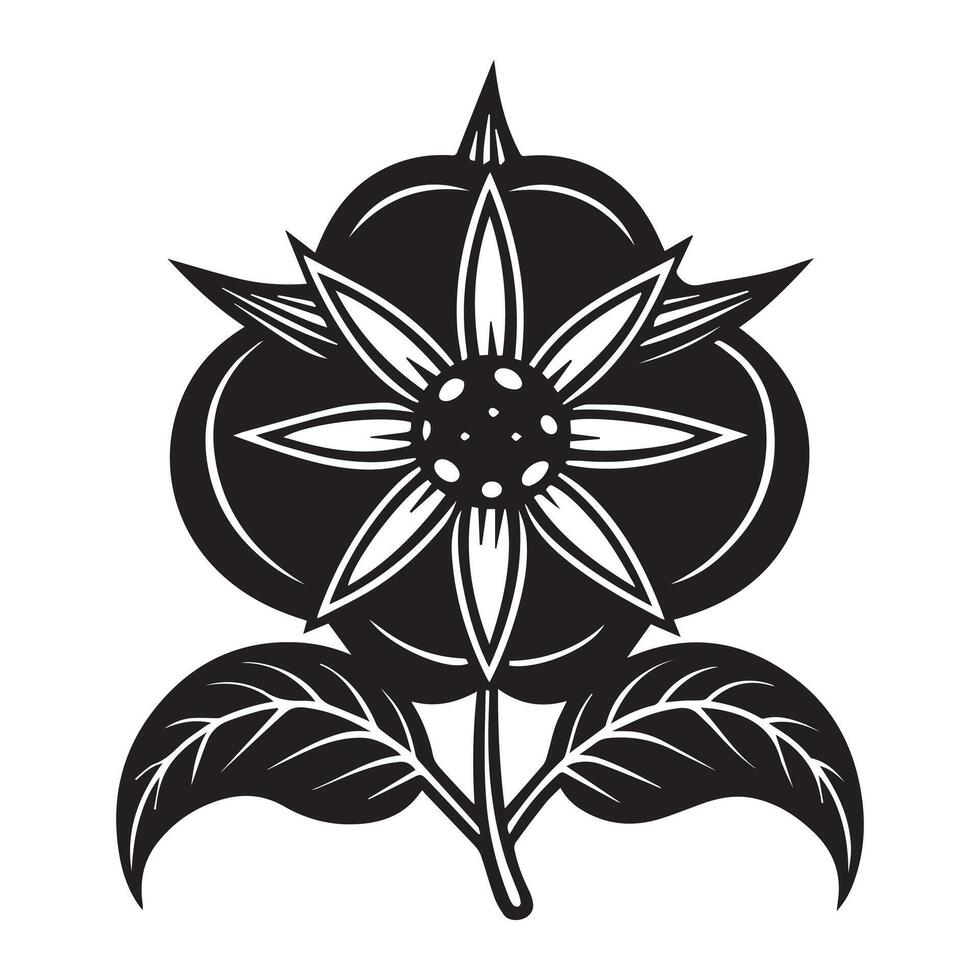Elegant Black and White Floral Illustration A Striking Sunflower Design with Bold Leaves, Perfect for Vintage Aesthetic and Nature-Inspired Projects vector