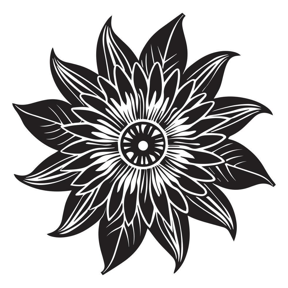Dramatic Black and White Floral Illustration A Strikingly Detailed Sunflower Design for Elegant Decoration - Professional digital artwork with vibrant colors and detailed composition vector