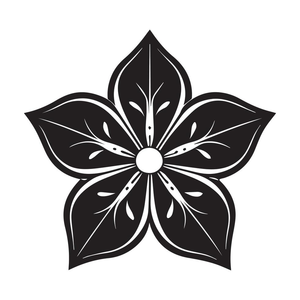 Elegant Black and White Floral Design A Stunning Five-Petaled Flower Illustration on White Background - Professional digital artwork with vibrant colors and detailed composition vector