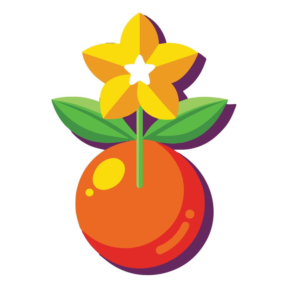 Vibrant Illustration of a Cheerful Yellow Flower Blooming Atop a Juicy Orange Fruit, Evoking a Sunny and Joyful Mood vector