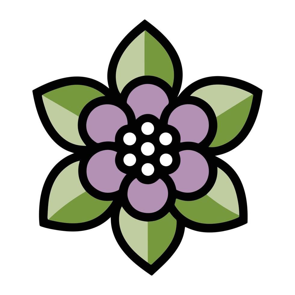 Serene Purple Flower with Green Leaves, Blooming in a Vibrant, Simple Style Illustration - Professional digital artwork with vibrant colors and detailed composition vector
