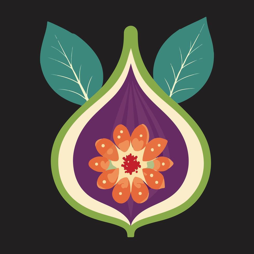 Vibrant Purple Fig with Orange Blossom, Artistic Still Life Illustration against a Dark Background - Professional digital artwork with vibrant colors and detailed composition vector