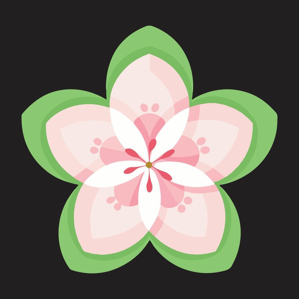 Serene Pink Flower Blossom in Elegant Flat Design, Isolated on Black Background A Peaceful Floral Illustration vector