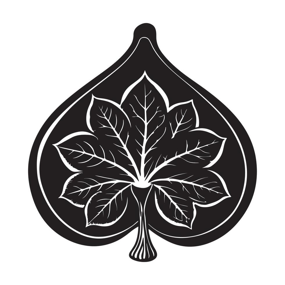 Elegant Black and White Fig Leaf Design A Striking Botanical Illustration in a Heart Shape, Perfect for Logos and Prints vector