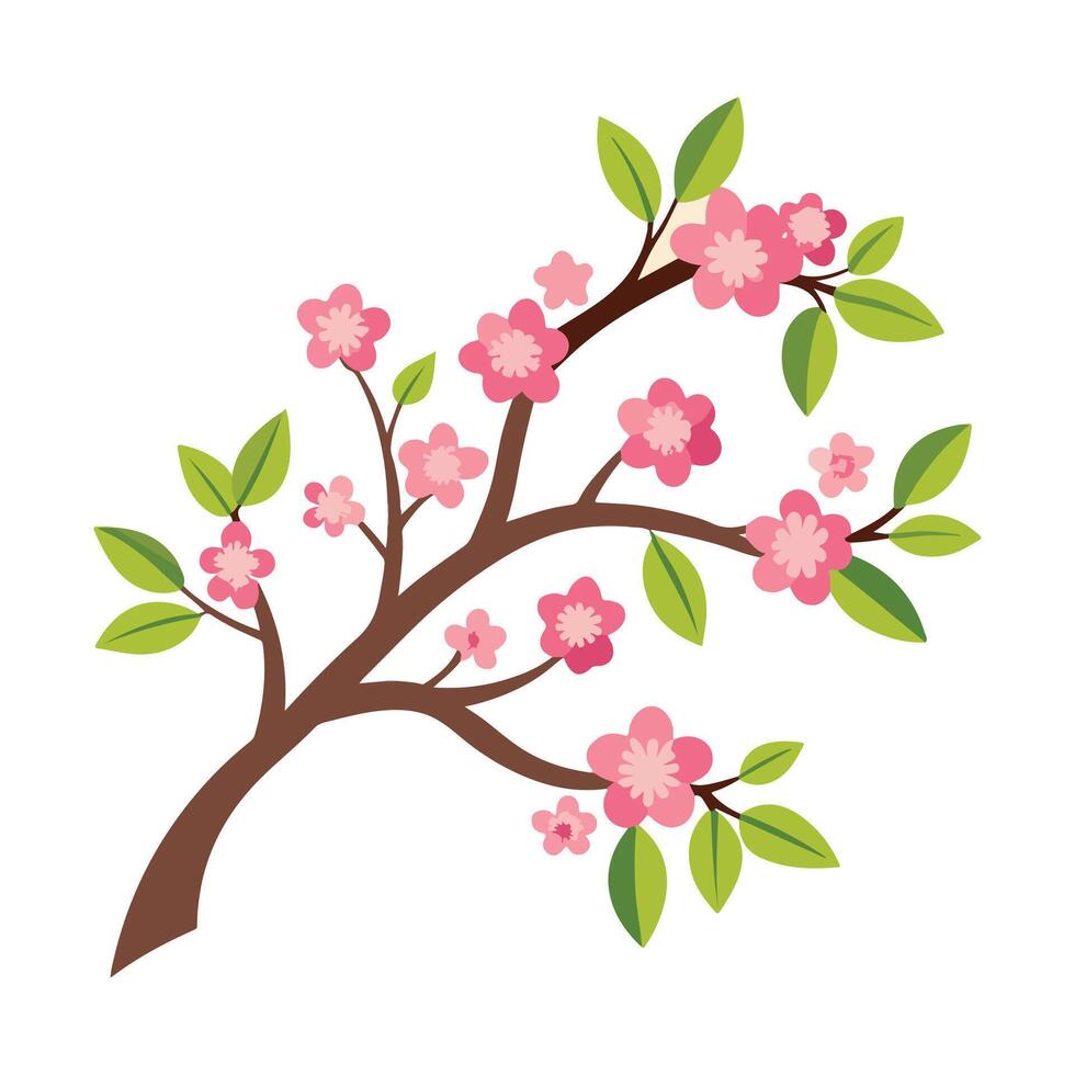 Serene Pink Blossom Branch with Delicate Flowers in Springtime, Isolated on White Background - Professional digital artwork with vibrant colors and detailed composition vector
