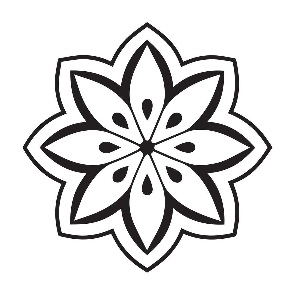 Elegant Black and White Floral Mandala Design Serene Eight-Petaled Flower Graphic for Decoration - Professional digital artwork with vibrant colors and detailed composition vector