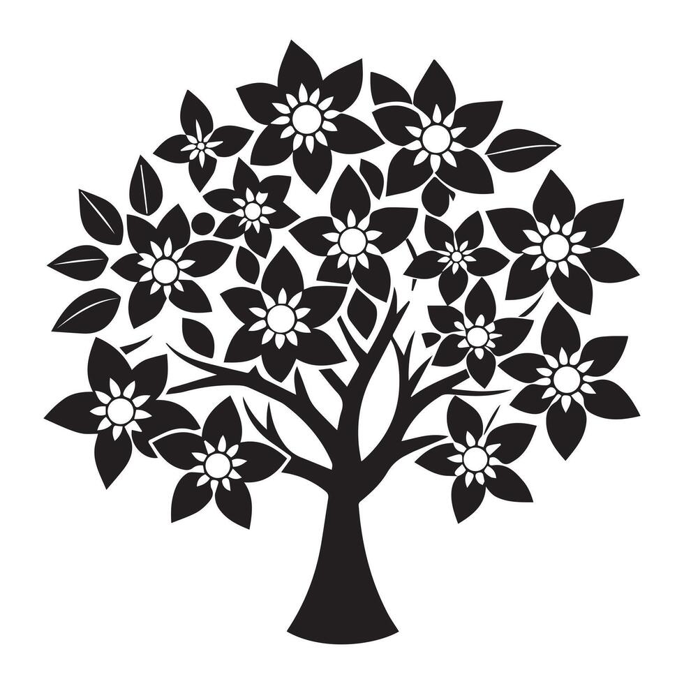 Elegant Black and White Floral Tree Illustration, Nature-Inspired Design, Peaceful and Serene Mood, Perfect for Spring Decor vector