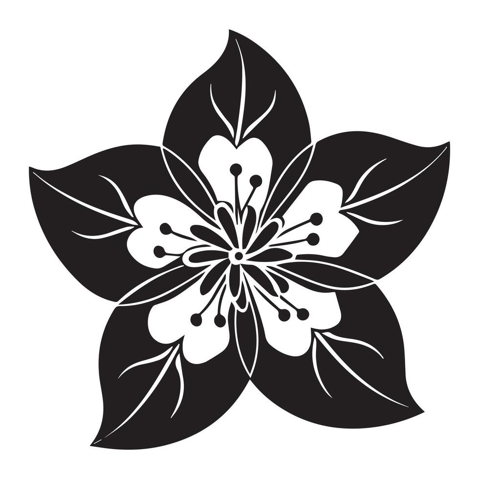 Elegant Black and White Floral Illustration A Striking Five-Petal Flower Design in Bold Silhouette, Perfect for Print and Digital Designs vector