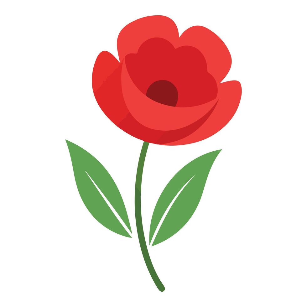 Vibrant Red Poppy Flower Blooming Gracefully on White Background, Simple Floral Illustration - Professional digital artwork with vibrant colors and detailed composition vector