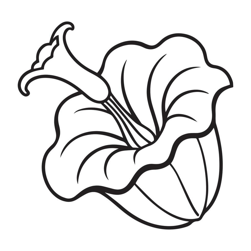 Elegant Line Drawing of a Single Blooming Flower in Black and White, Isolated on White Background, Botanical Illustration, Simple Floral Design vector