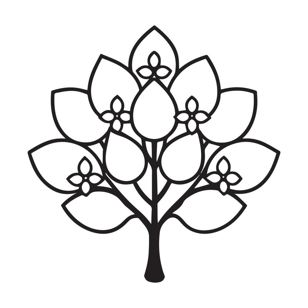Serene Black and White Line Art of a Blooming Tree, Peaceful Nature Illustration, Simple Botanical Design, Elegant Floral Graphic, Minimalist Nature Artwork vector