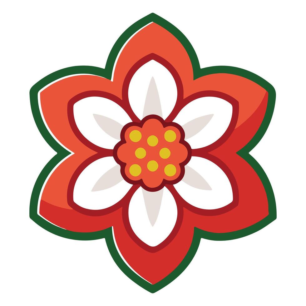 Vibrant Red and White Flower Graphic Design Element, Cheerful Spring Blossom Illustration, Isolated on White Background vector