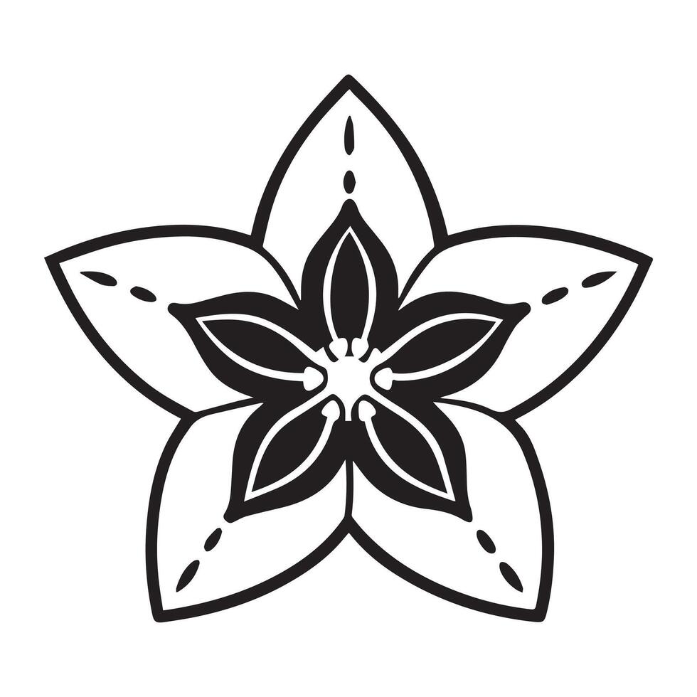 Elegant Black and White Star Flower Design A Simple, Stylish Floral Illustration for Printing and Decoration vector