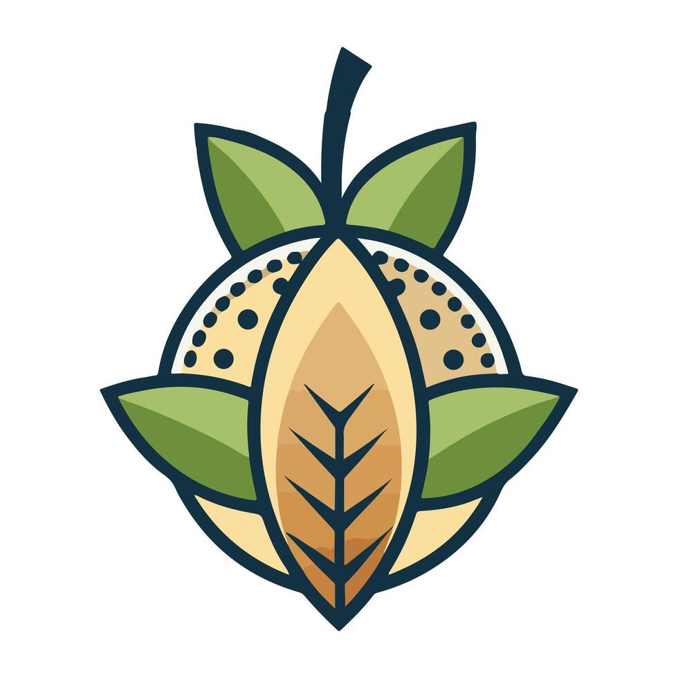 Serene Stylized Illustration of a Nut Encased in Lush Green Leaves Against a White Background vector