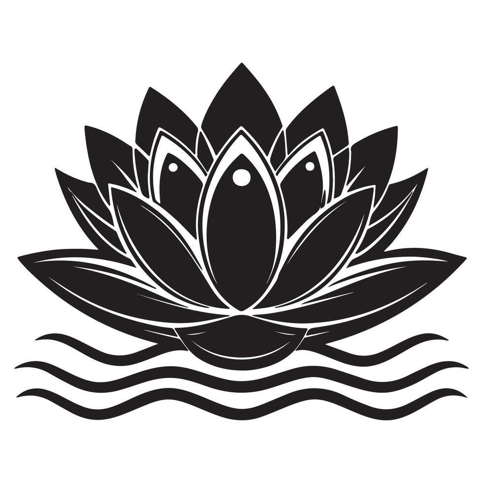 Serene Black and White Lotus Flower Blooming Gracefully on Calm Waters, Peaceful Spiritual Symbol - Professional digital artwork with vibrant colors and detailed composition vector